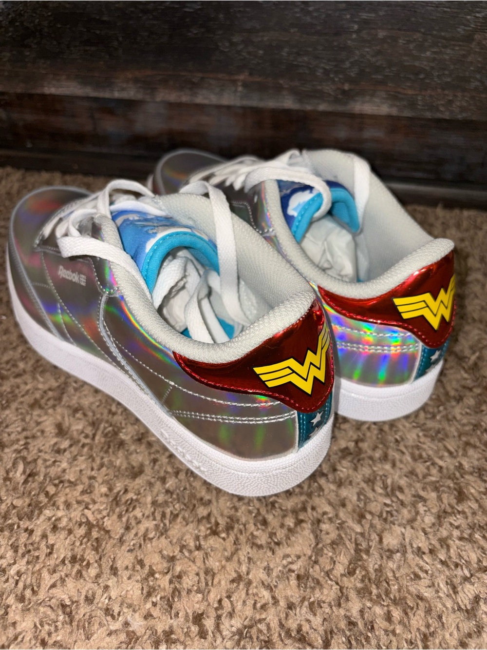 Reebok Juniors' Wonder Woman Holographic Sneakers - Silver/Red